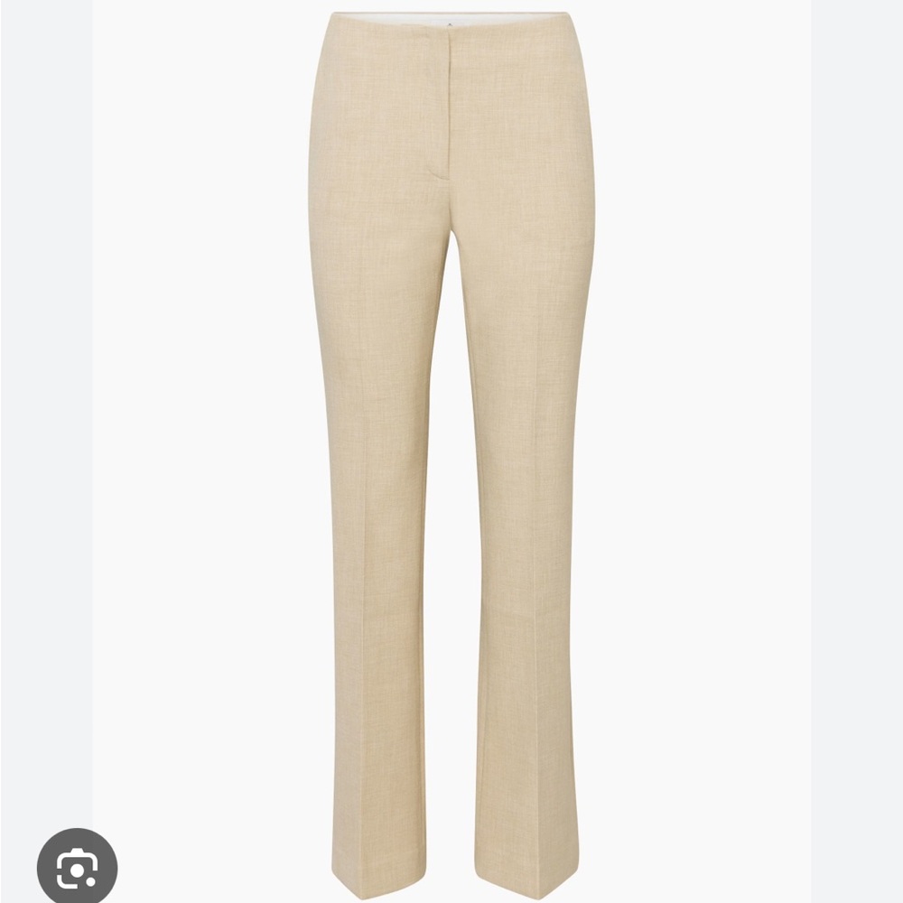 Aritzia Babaton Galina Pant Mid Rise Flared Trousers Heather Oat Beige Tan | 4